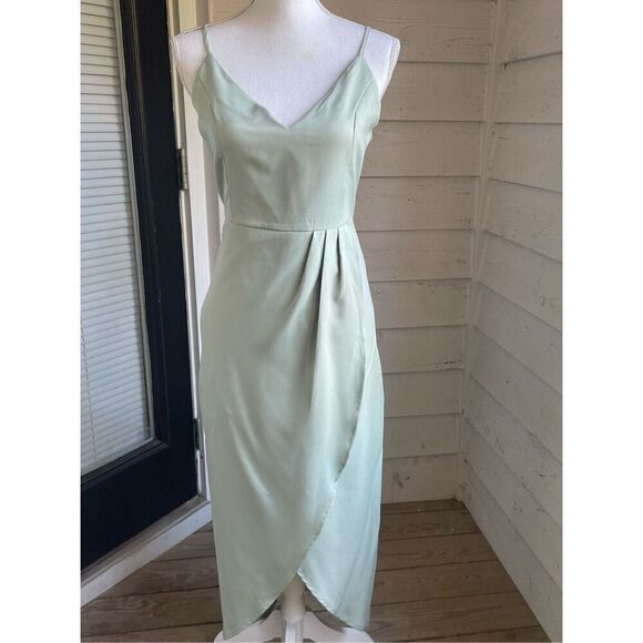 NWT CMZ 2005 Women’s V neck Spaghetti strap Midi Cocktail Dress 8/10 Mint Green - Picture 15 of 16